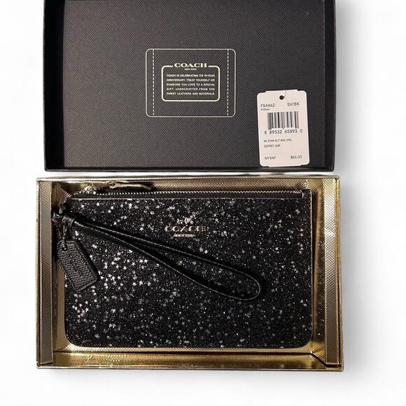Coach Glitter Wristlet Wallet Black Starry Sparkle Collection NWT with Box - Picture 1 of 5